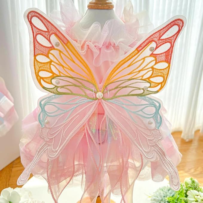 Dog Cute Rainbow Butterfly Dresses Cat Princess Dresses Pet Wedding Dresses Suitable for Corgis Teddy Dogs French Bulldog (Ribbon Butterfly Skirt,S)