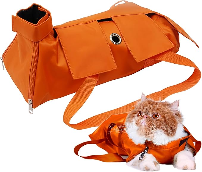 Cat’s Restraint Bag for Claw Care Nail Trimming Anti-Scratching Grooming Bag for Cats Medical Examination(Orange-m)