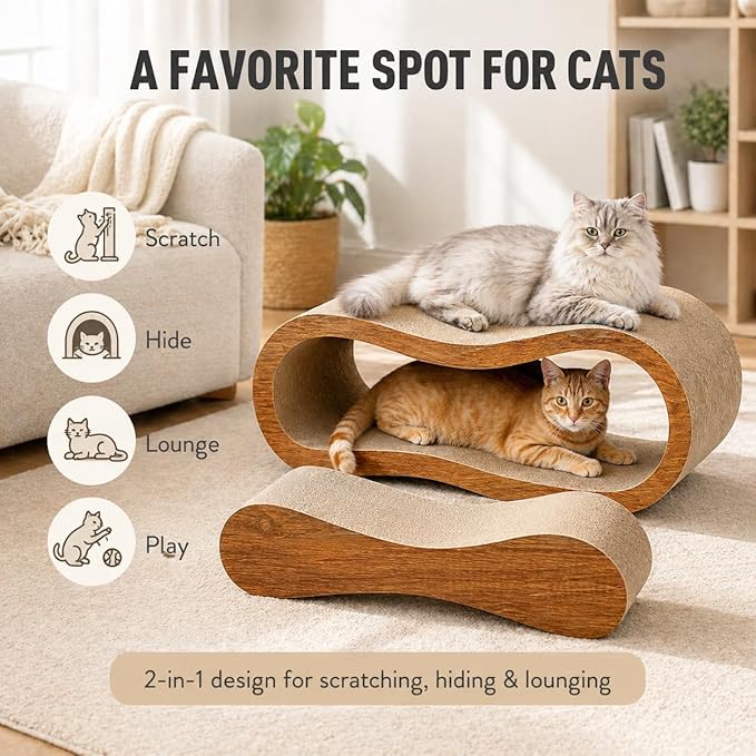 Simple Delxue Cat Scratcher, 2 in 1 Cat Scratching Board, Cat Cardboard, Scratch Lounger, Large, 27.56 x9.45 x8.86 inch