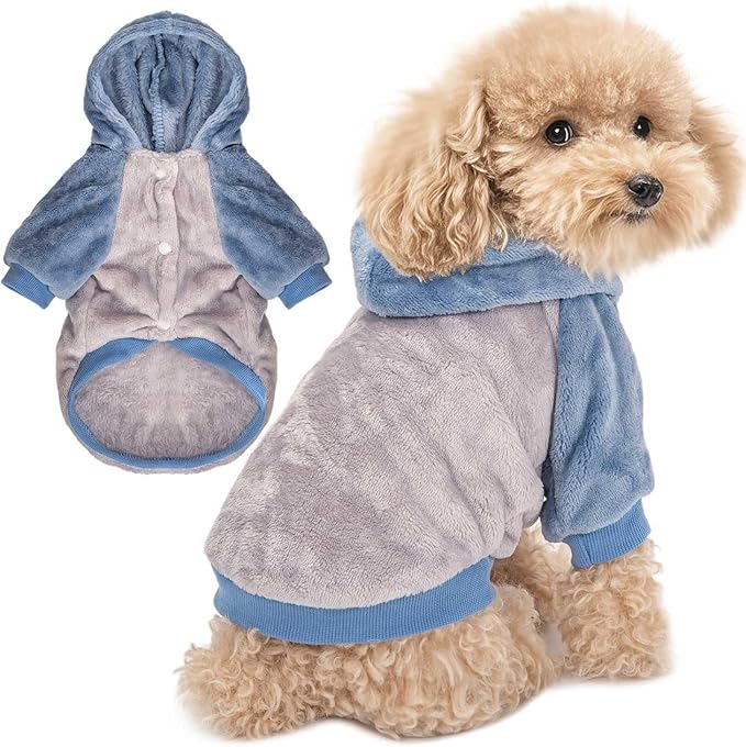 FabriCastle Dog Hoodie Sweater for Small Dogs Boy and Girl, Small Dog Clothes XS XXS Puppy Sweatshirt, Pet Outfit, Cat Clothing Super Soft Warm Snap On Closure (Lightgrey-Blue, Medium)