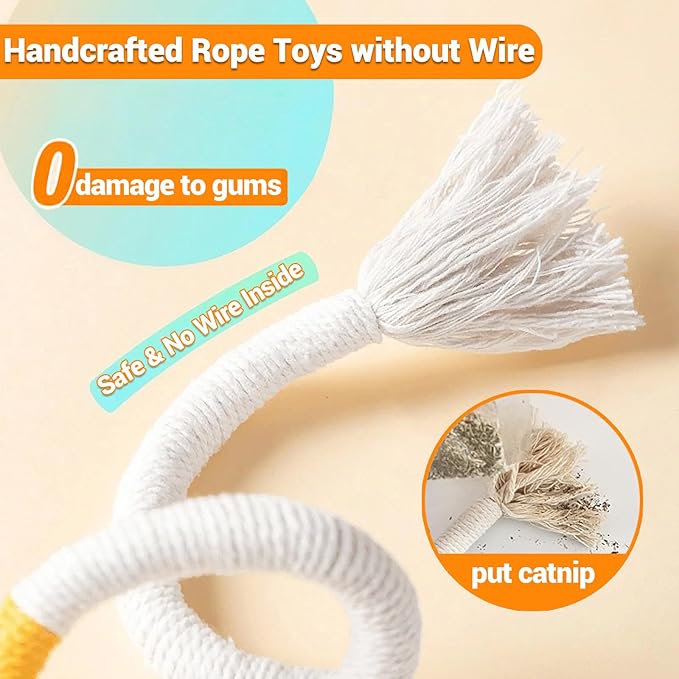 Kingtree Cat Rope Toys, 2 Pack Cat Toy Chew Ropes Without Wire, Bite Resistant Catnip Rope Toys for Indoor Cats Teeth Cleaning and Interactive Play