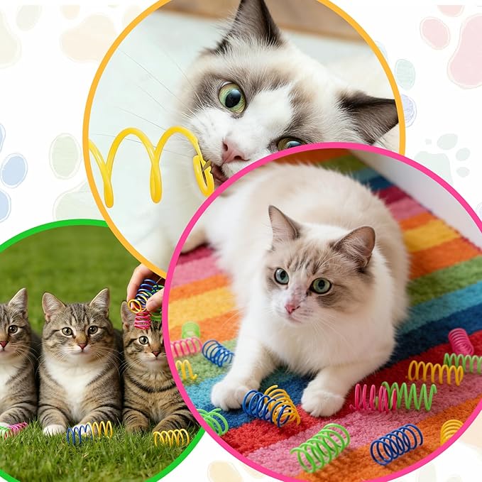400 PCS Cat Spring Toys, Colorful Interactive Cat Toy Plastic Coil Springs Cats Toy for Indoor Cats, Kittens Toys Plastic Coil for Swatting, Biting, Hunting