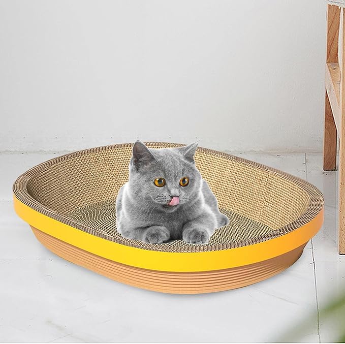 Cat Scratcher Corrugated Pet Cat Scratch Pads Bowl Shaped Plate Cardboard Scratching Lounge Bed Furniture Protector Supplies Oval Shape Suitable for, Yellow Edge