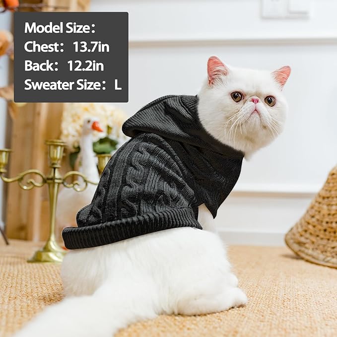 PUPTECK Winter Dog Cat Sweater Coat - Soft Cold Weather Clothes Knitwear for Kitties & Small Dogs Indoor Outdoor Walking Warm, Knitted Classic for Doggies Kitties Girls Boys, Black M