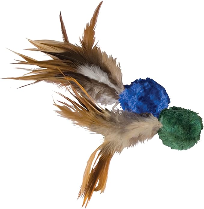 KONG Naturals Crinkle Ball with Feathers Cat Toy, Colors Vary, 2-Pack