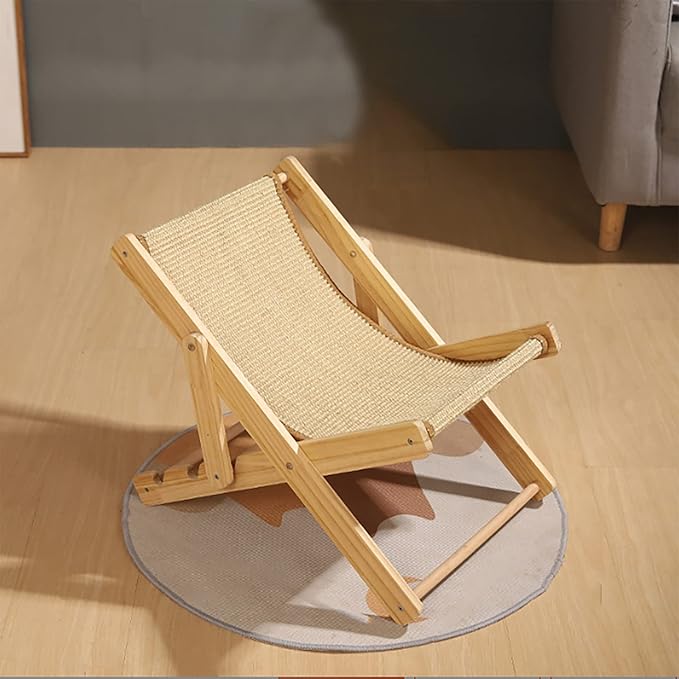 TITA-DONG Cat Hammock Bed, Elevated Cat Bed with Durable Sisal Scratcher, Durable and Non Shedding Sisal Scratcher, Wood Cat Chair Cat Furniture of Mini Beach Chair for Pet Cat(Sisal)