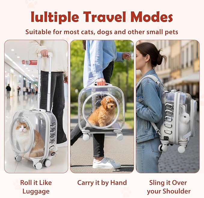 Portable Pet Carrier Trolley Box - Ventilated PC Travel Carrier with Silent Shock-Absorbing Wheels, Telescopic Handle for Cats, Small Dogs, Puppies - Outdoor Hiking, Camping, Car & Airline A