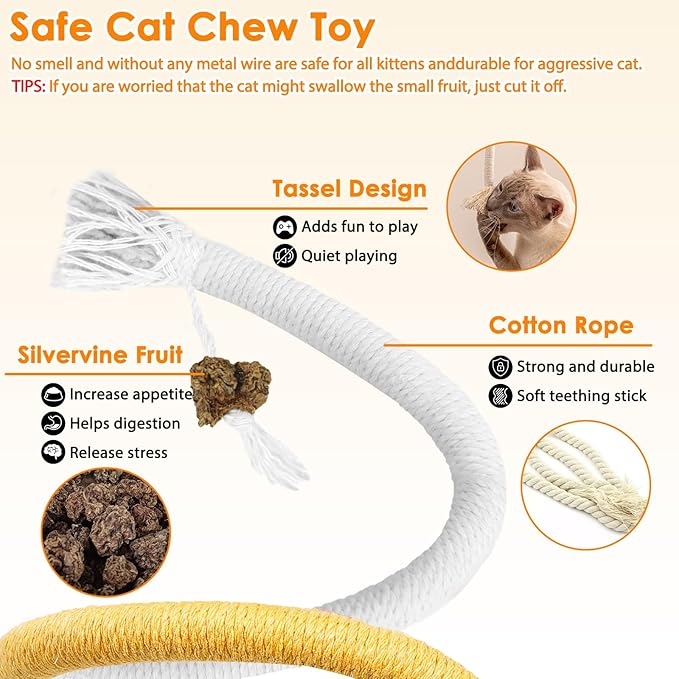 Tocirelo Cat Chew Rope Toy - 6Pack Cotton Cat Chew Toy for Teeth Cleaning, Interactive Kitten Teething Toys to Redirect Chewing from Cord, Cat Nip String Dental Toys for Bored Indoor Cats, 19.7inch