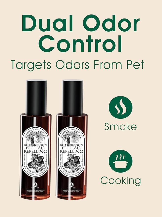 4-in-1 Pet Hair Resistant Spray, Pet Hair Dissolver & Odor Neutralizer, Plant Based Enzymes, Safe for Pets, Clothes & Furniture, Refresh Pine Nut Scent, 6.76 fl oz, Travel 2-Pack