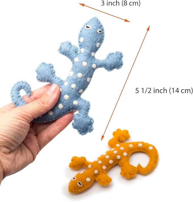 Glaciart One Felt Lizard Cat Toy – 2 Pcs | Soft Fuzzy Enrichment 100% Natural Wool - Interactive Catnip Play Cat Toy Set - Safe for Pets, Non-AZO Colored Dyes