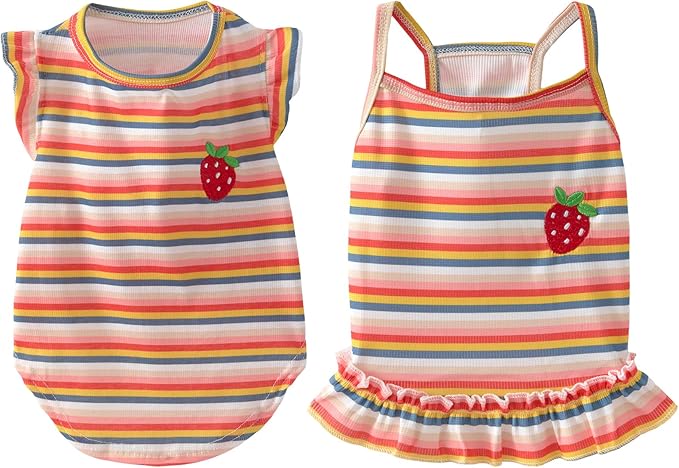 Dog Dress Clothes Puppy Birthday Outfit Pet T-Shirt Cut Rainbow Striped Summer Skirt Dresses for Small Medium Dogs Cats
