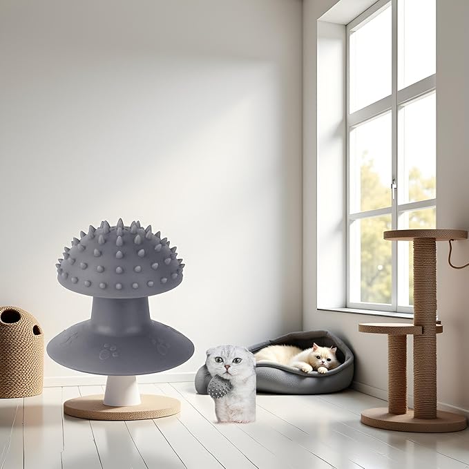 Grey Cat Corner Self Groomer - Remove Loose Fur, Removable Design for Cleaning, Massage Combs for Short and Long Fur, Grooming Brushes for Cats and Kittens