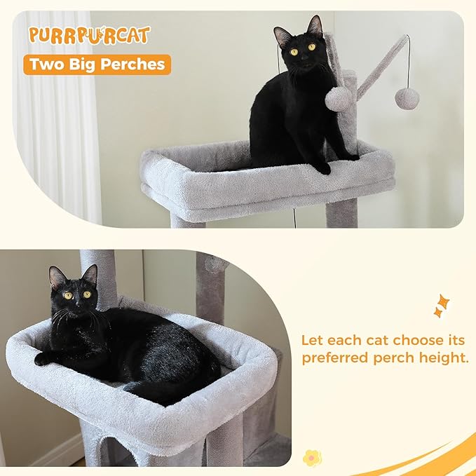 74.8" Extra Tall Cat Tree with Anti-Toppling Kit, Stable Multi-Level Cat Tower with Dual Condos, Sisal Scratching Posts & Deep Hammock, Large Cat Furniture for Multi-Cat Household, Grey