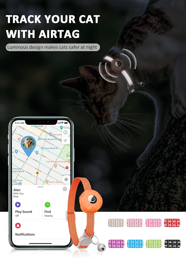 Apple AirTag Cat Collar, GPS Tracker Kitten Collar with Breakaway Feature, Lightweight and Reflective, Perfect for Cats and Puppies (Orange)