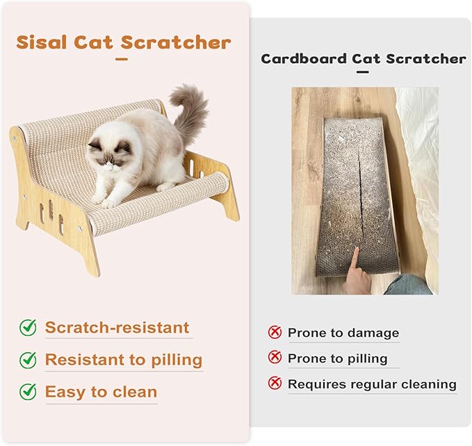 Sisal Cat Scratcher Sofa, Durable Frame Cat Couch Scratcher for Indoor Cats, Mess-Free No Shedding Cat Scratcher Bed, Multi-Functional Lounge for Scratching & Playing, 20.5x15.8x11.8 in