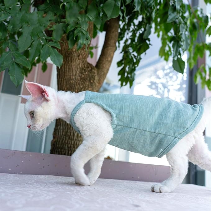 Hairless Cats Solid Cotton Camisole, Breathable Summer Tank Tops for Sphynx, Cornish Rex, Devon Rex, Peterbald, Cat Wear Hairless Cat Clothes Soft Skin-Friendly Cats Apparel Assorted Colors and Sizes