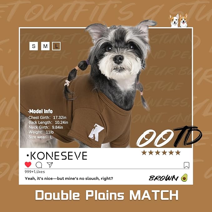 Koneseve Dog Shirts 2 Pack Soft Tee Comfortable Pet Clothes for Small Pets Brown & Avocado Green L