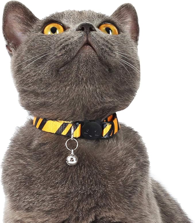 2PCS Breakaway Cat Collar with Cute Bell Adjustable Kitty Safety Collars Adjustable from 7-11 Inch (Yellow,Neck:7"-11")
