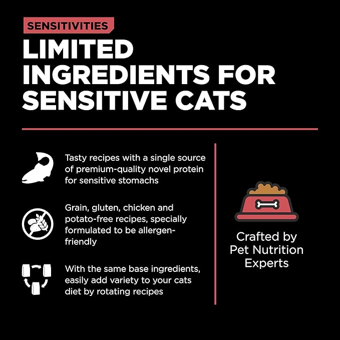 Go! Solutions Sensitivities Limited Ingredient Salmon Grain-Free Dry Cat Food, Chicken-Free Kibble Made by Experts for Sensitive Stomachs & Food Allergies, for Kittens, Adults, & Seniors, 6 lb Bag