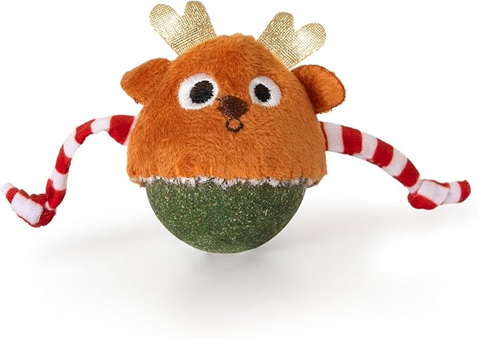 Mad Cat Catnip Bobbler Roll Around Reindeer Plush Soft Cat Toy, Pack of 1