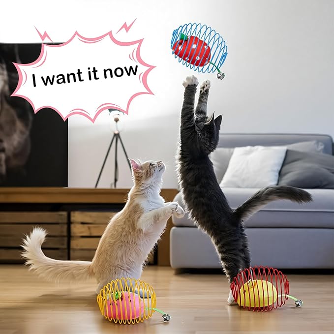 Jecery 5 Pcs Cat Spring Balls Toys Stretchable Rolling Balls Colorful Playful Coils Interactive Action Toy Caged Rats for Kitten Pet Supplies (Fruit Mouse,Multicolor)
