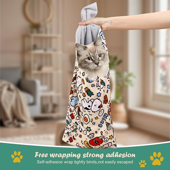 Cat Wrap for Cutting Nails and Grooming,Cat Restraint Wrap for Nail Clipping,Self-Adhesive Fabric Cat Swaddle Burrito Wrap for Nail Trimming (Graffiti Style)