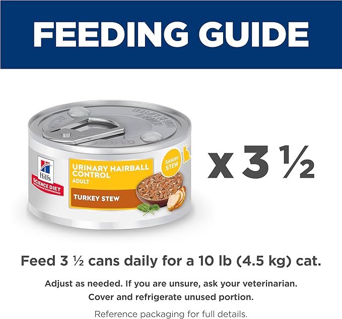 Hill's Science Diet Adult Urinary & Hairball Control Wet Cat Food, Turkey & Vegetable Stew, 2.9 oz. Cans, 24-Pack