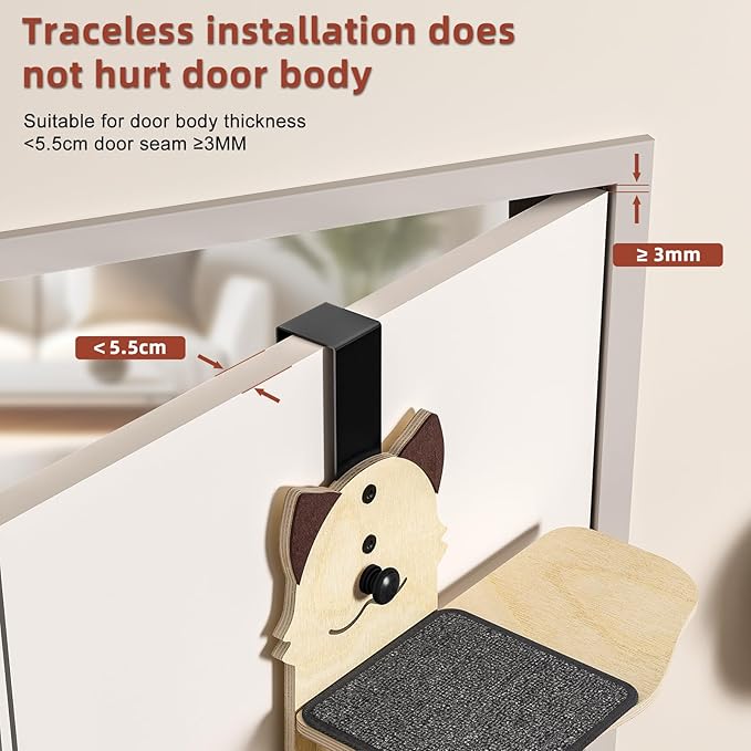 4-Levels Door Hanging Cat Climber Door Cat Tree, Door Hanging Cats Shelf Cats Ladder with Scratching Post Tease Cat Ball Easy to Install Space-Saving 16.54" x 9.06" x 66.93"