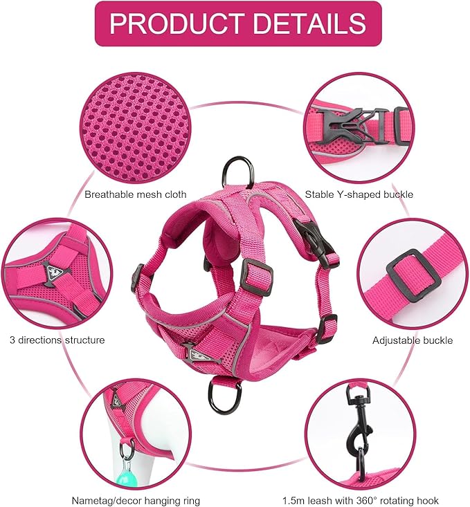 skmeditec Cat Harness and Leash Set, Upgraded Escape Proof Vest with Lead for Large Cat Small Dog Puppy Walking, Soft Jacket with Reflective Strips L Size Rose Pink