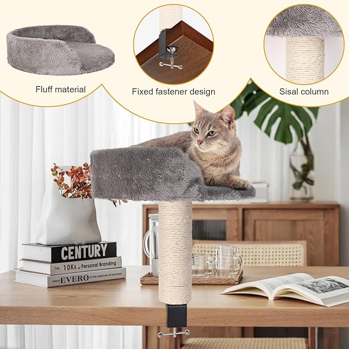 Cat Desk Bed with Scratching Pillar Plush Soft Padding Allow Your Lovely Cat Study and Work with You Up to 9 lb Load