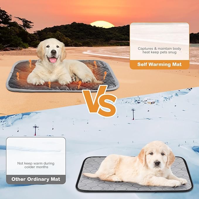 Tujoe 4 Pack Self Warming Cat Mat Self Heating Cat Pad Warm Thermal Pet Bed Washable Dog Crate Pad Body Heat Dog Bed Mat Blanket Non Slip Bottom for Outdoor Indoor Pets(Grey,20 x 28 Inch)