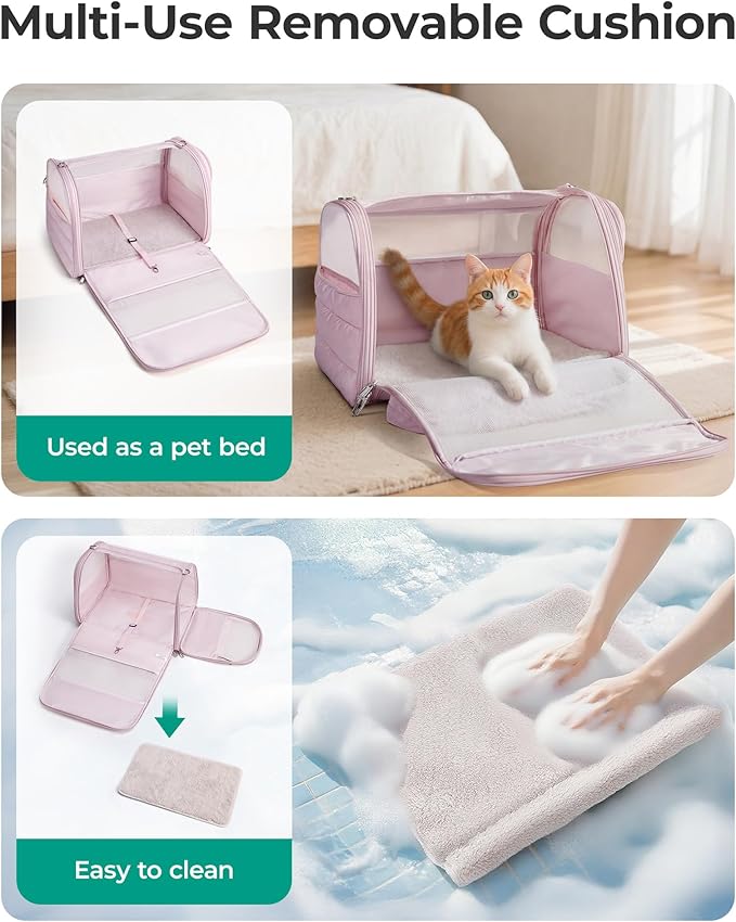 BAGSMART Cat Carrier: Soft-Sided Pet Carrier for Small Medium Cats Dogs Puppy Quilted Collapsible Puffy Travel Bag Up to 20 Lbs Mist Purple