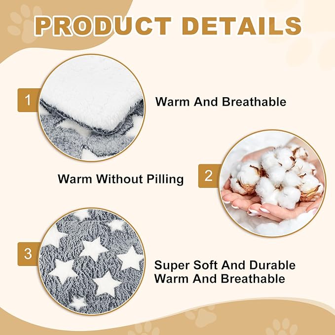 Dog Cat Bed Mat, Soft Coral Fleece Pet Cushion Pad with Cute Star Print, Warm Washable Pet Bed 19x13 Inches, (Gray White), Intended for Medium Small Dog Cat