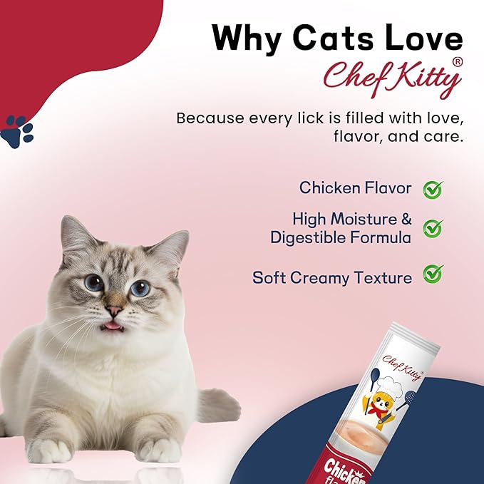 Purée Pops + Blue Feeding Spoon, Grain-Free, Lickable, Squeezable Creamy Cat Treat/Topper, 10 Tubes, Chicken Flavor