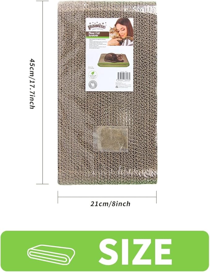 PAWISE Cat Scratcher Cardboard - Reversible Scratching Pad & Lounge Bed for Indoor Cats, Durable Corrugated Furniture Protector