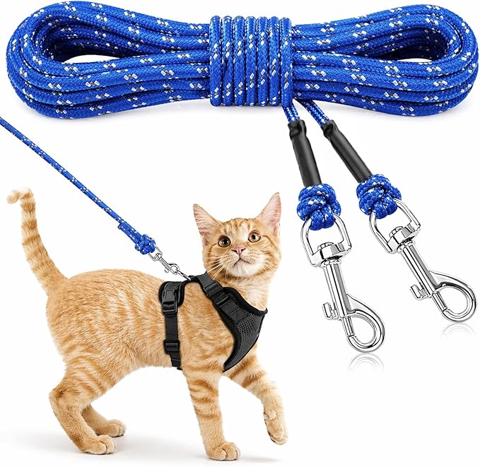 Rypet Reflective Cat Long Leash - 30 FT Escape Proof Walking Leads Yard Long Leash Durable Safe Personalized Extender Lead Traning Play Outdoor for Kitten, Puppy, Rabbit and Small Animals