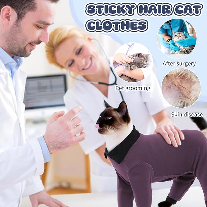 T'CHAQUE Sticky Hair Cat Clothes, Professional Recovery Suit for Cats, Anti-Shedding Shirt Outfit, Soft Pajamas for Kittens, Post-Surgery Onesie for Male & Female Cats, Fuchsia, XX-Large