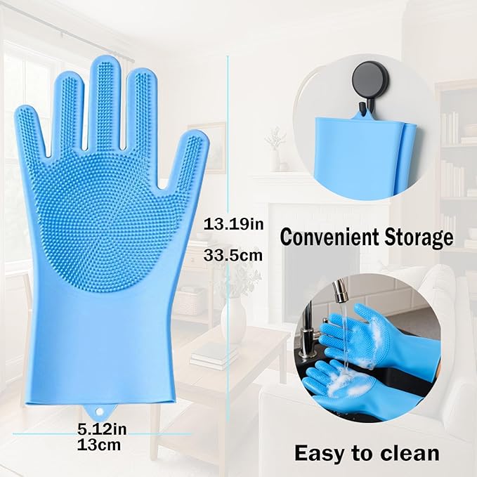 Pet Grooming Gloves for Cats Dogs, 3000 Silicone Grooves Bathing Gloves, Wet Dry Dual Use Washing Massage Gloves, Pet Bath Supplies for Gentle Cleaning Grooming（Blue）