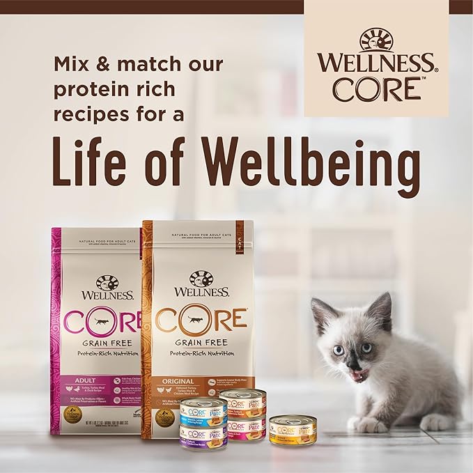 Wellness CORE Pate Kitten Canned Wet Cat Food, Natural, Protein Rich, Grain Free, Chicken and Salmon Recipe, 3 oz, Pack of 12 Cans