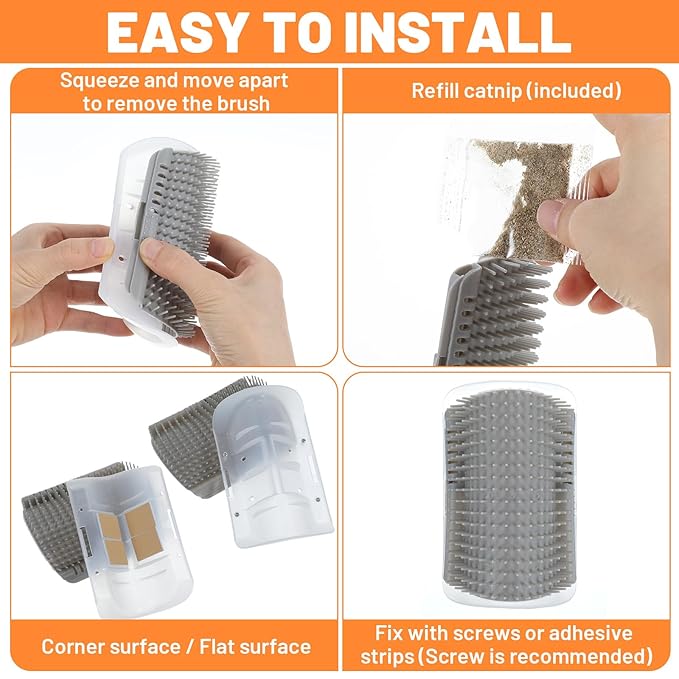12 Pack Cat Self Groomer – Wall Corner Grooming Brushes for Cats and Small Pets – Soft Silicone Massage Brush for Shedding Control and Face Rubbing (Grey)