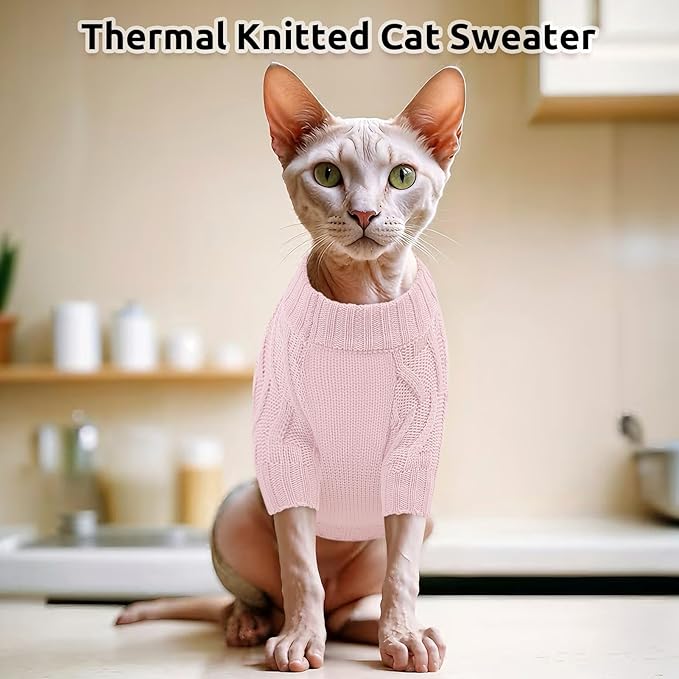 ASENKU Cat Sweater Soft Warm Puppy Clothes Knitwear for Kittens & Small Dogs, Thick Knitted Sweater for Sphynx Hairless Cats Teacup Chihuahua and Extra Small Dogs (Pink, M)