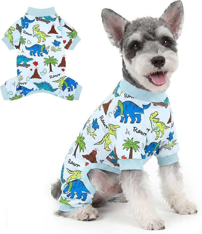 XPUDAC Dog Pajamas Dinosaur Dog Clothes for Small Medium Dogs Boy Girl Stretchy Cozy Pet Onesie with Feet Doggie Jammies Cat Apparel, XL
