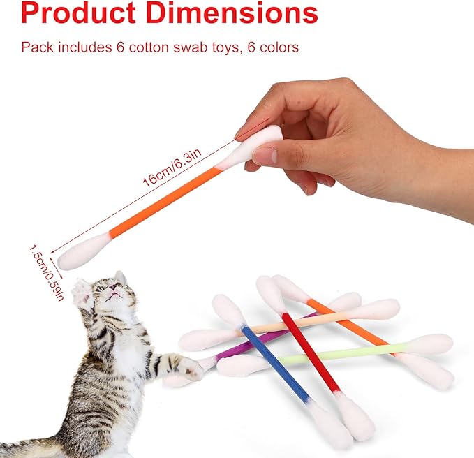 6pcs Cotton Swabs Cat Toys with Catnip, 16x1.5cm/6.3x0.59in Kitten Chew Sticks Interactive Giant Kitty Kicker Toy for Indoor Boredom Exercise & Play (Mixed Colors)