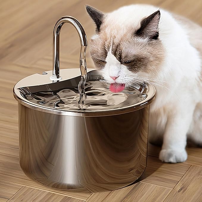 Zerodis Cat Stainless Steel Cat Water Dispenser with Circulating Filtration 3.2L Large Capacity Quiet Running Dog Feeding Bowl Dishwasher Safe for Pet Indoor Use Pet Water