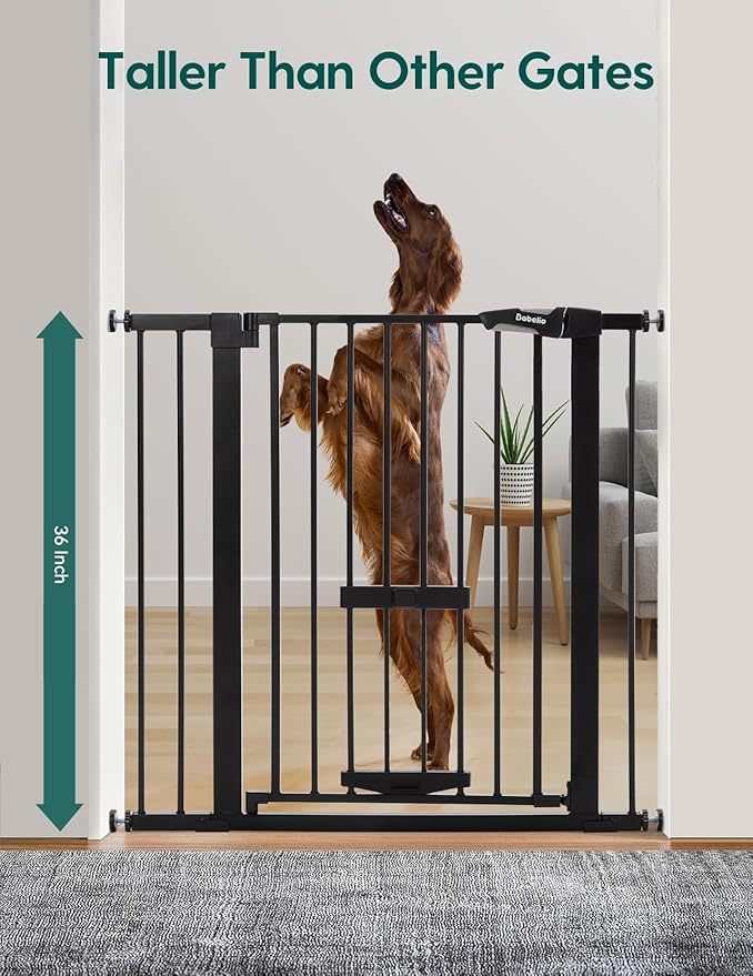 Babelio 36 Inch Extra Tall Baby Gate with Cat Door, 29.5-40" Metal Pet Door for Stairs, Doorways, House, Auto Close, Easy Walk Thru, Black