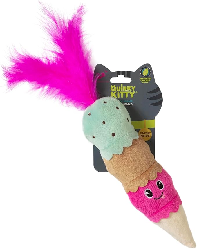 Ice Cream Kicker Catnip Crinkle Feather Soft Plush Cat Toy | Large Kicker Cat Toy for Bunny Kicks, Pouncing & Batting | Interactive Catnip Toy for Active Play