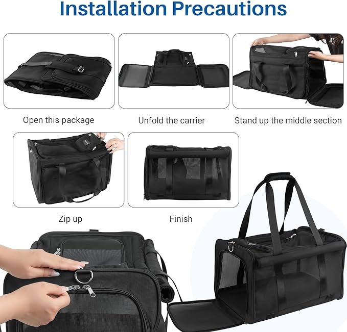 Pet Carrier for Large Cats, Soft Cat Carrier for Medium Big Cats and Puppies up to 20lbs, Washable Dog Carrier 18" L x 11.8" W x 11.8” H for Traveling Home and Outdoor