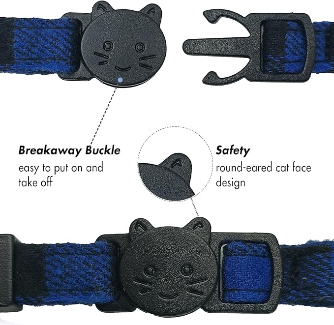 6 Pack Breakaway Cat Collar Bow Tie, Soft Plaid Kitten Collars with Bells Adjustable Buckle 8-12 in Quick Release for Small Pet