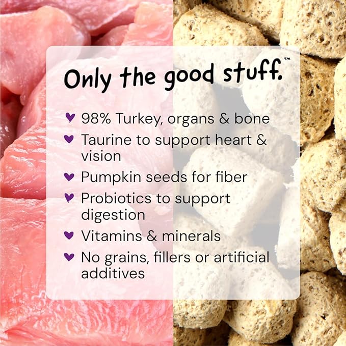 Stella & Chewy's Freeze-Dried Raw Cat Dinner Morsels - Premium Turkey Recipe with 98% Farm-Raised Meat & Organs - Natural Grain-Free Cat-& Kitten Food - Made in USA - 18 oz,(Pack of 2)