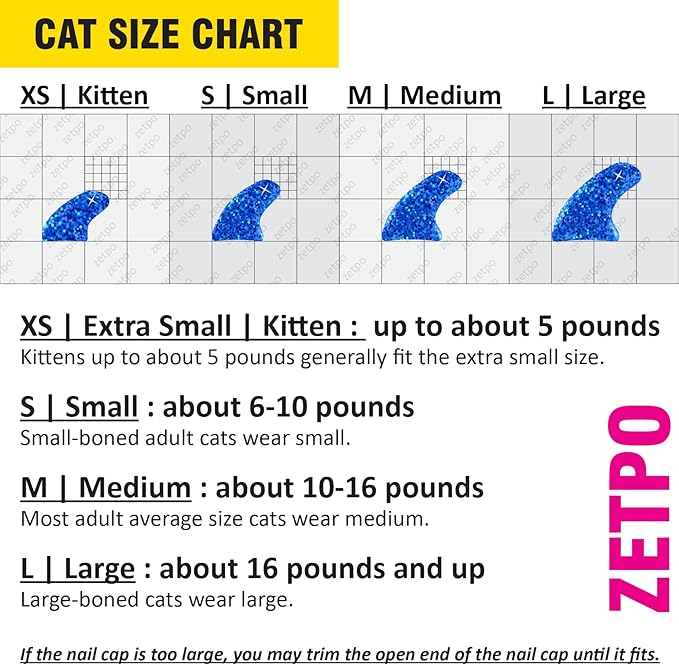zetpo Glitter Cat Nail Caps | Cat Claw Covers | with Adhesives and Applicators (12x Glitter | 120 pcs, S)